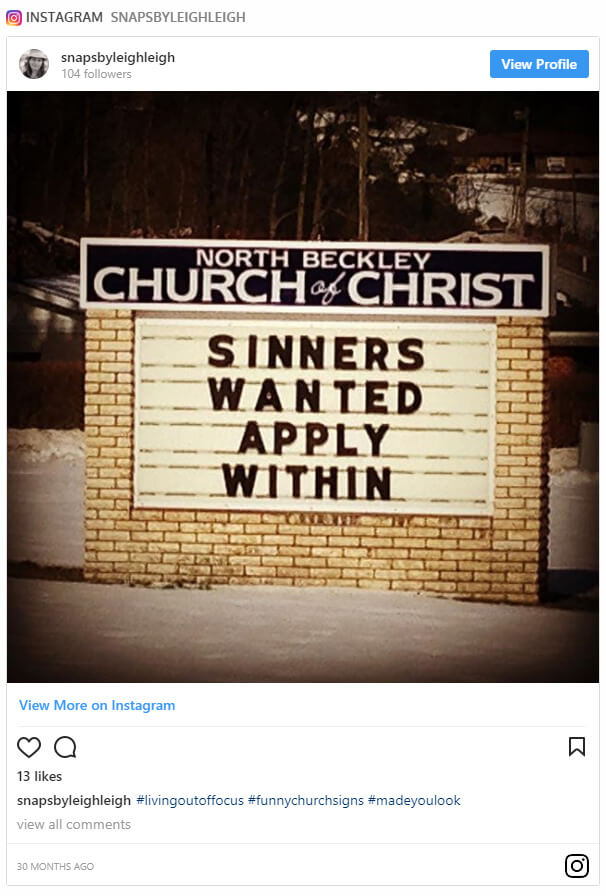 Sinners wanted. Apply within.