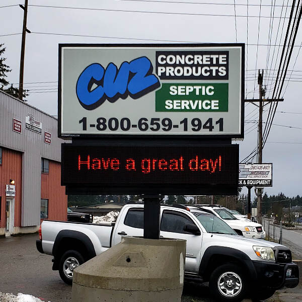 Business Sign for Cuz Concrete Products & Septic Service