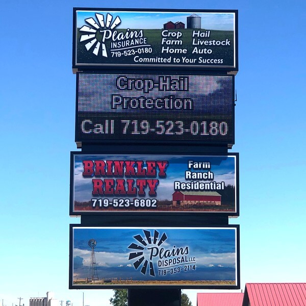 Business Sign for Brinkley Realty and Plains Insurance