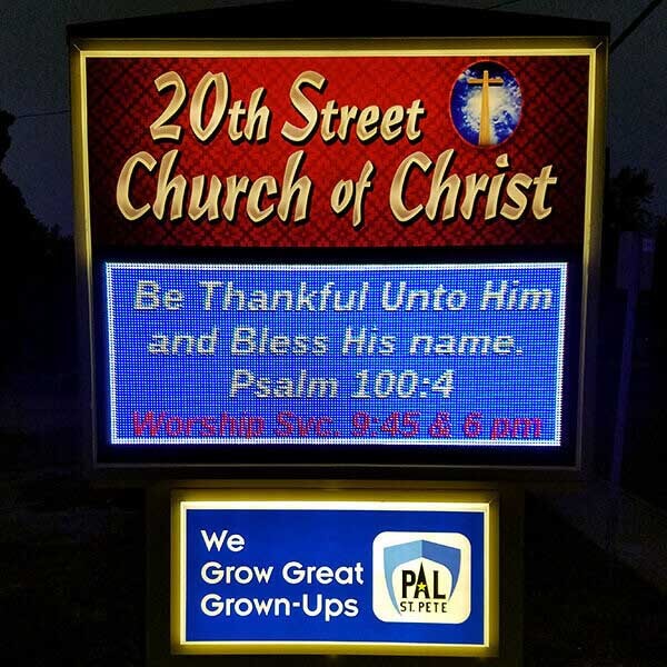 Church Sign for 20th Street Church of Christ