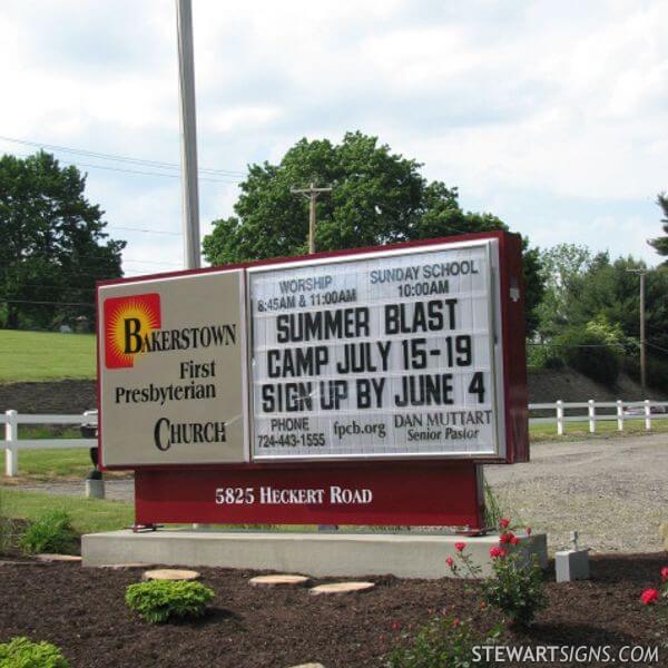 Church Sign for Bakerstown First Presbyterian Church