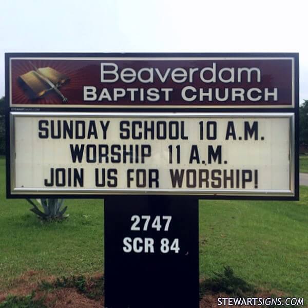 Church Sign for Beaverdam Baptist Church