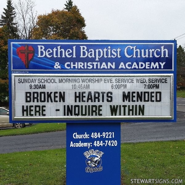 Church Sign for Bethel Baptist Church and Christian Academy