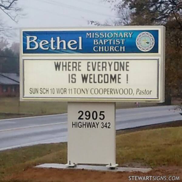 Church Sign for Bethel Missionary Baptist Church