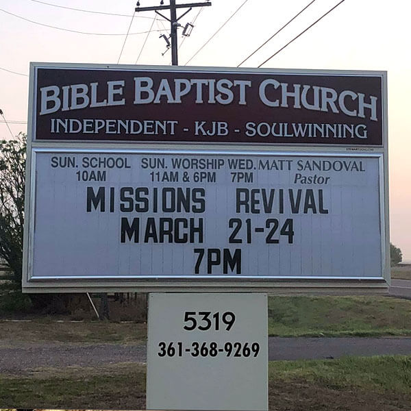 Church Sign for Bible Baptist Church