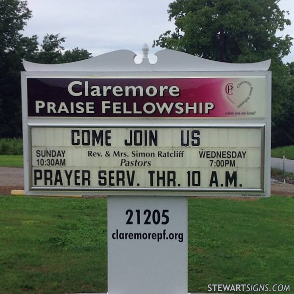 Church Sign for Claremore Praise Fellowship