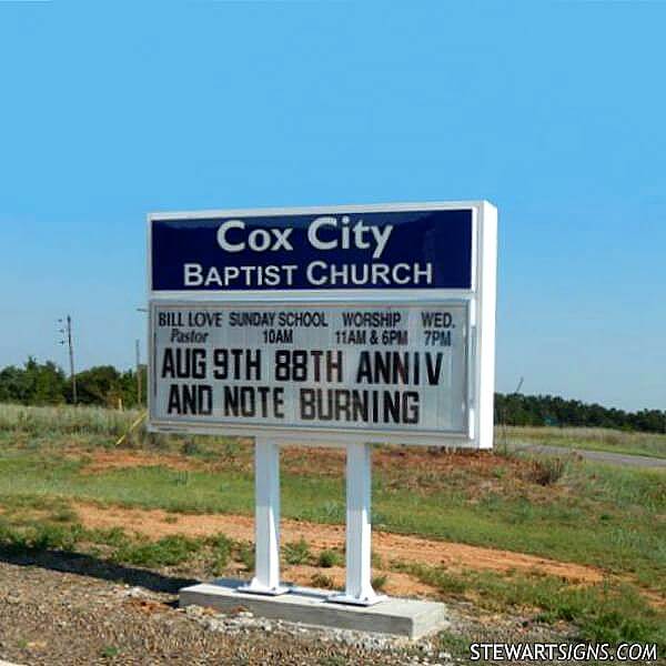 Church Sign for Cox City Baptist Church
