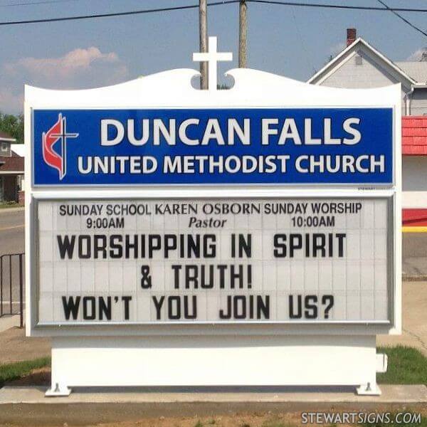 Church Sign for Duncan Falls United Methodist Church