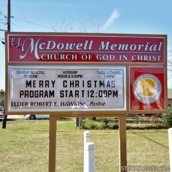 Church Sign for E. J. Mcdowell Memorial Church of God in Christ