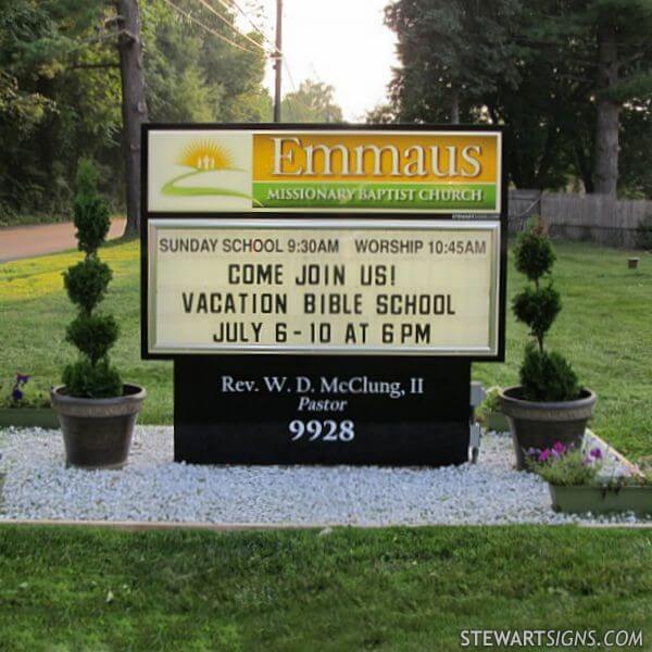 Church Sign for Emmaus Missionary Baptist Church