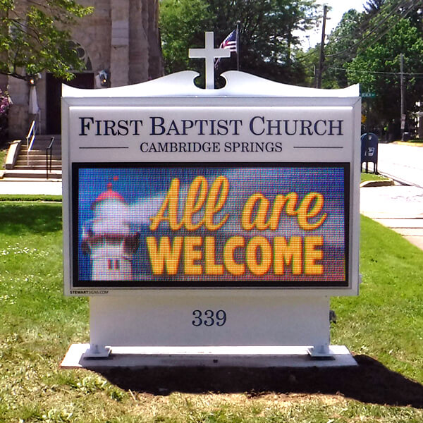 Church Sign for First Baptist Church of Cambridge Springs