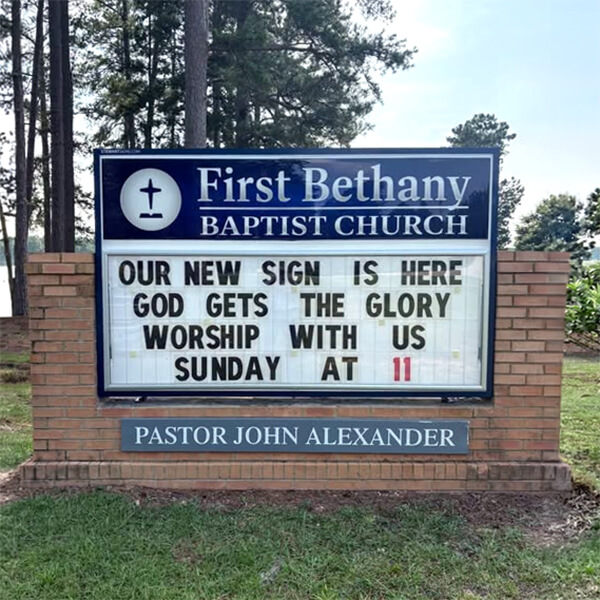 Church Sign for Bethany Baptist Church