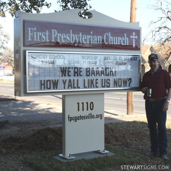 Church Sign for First Presbyterian Church of Gatesville