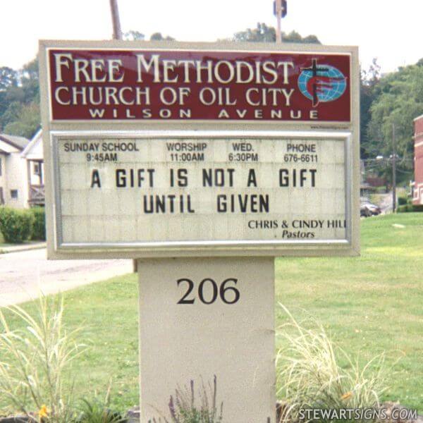 Church Sign for Free Methodist Church of Oil City