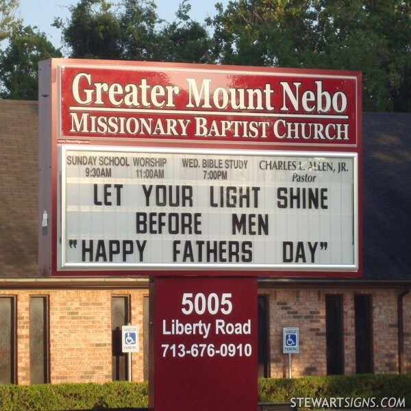 Church Sign for Greater Mount Nebo Missionary Baptist Church