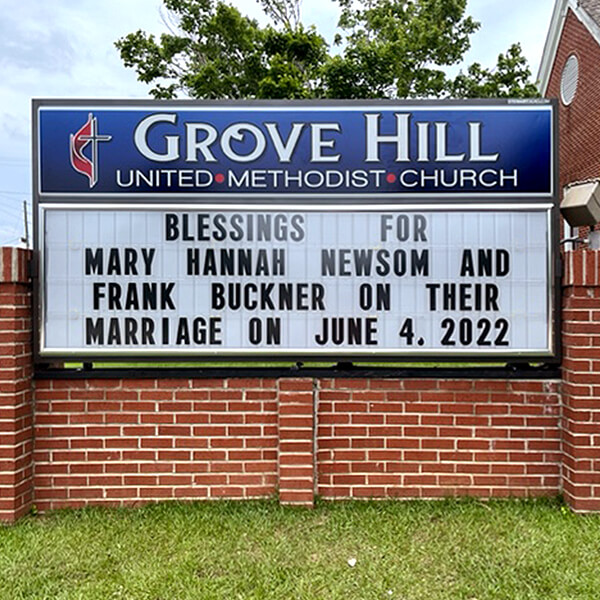 Church Sign for Grove Hill United Methodist Church