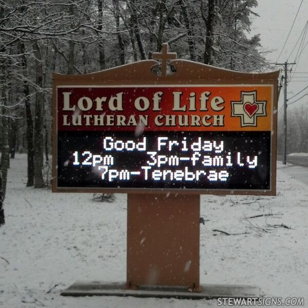 Church Sign for Lord of Life Lutheran Church