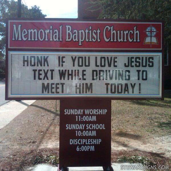 Church Sign for Memorial Baptist Church