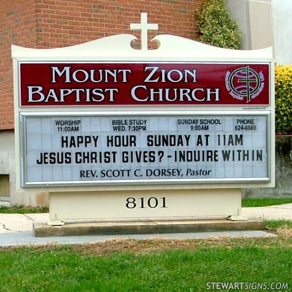 Church Sign for Mount Zion Baptist Church