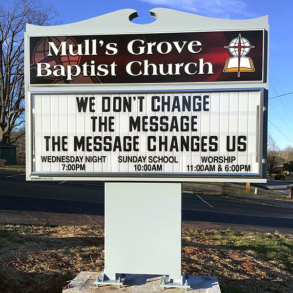 Church Sign for Mull's Grove Baptist Church