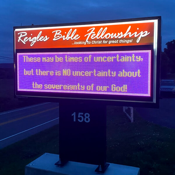 Church Sign for Reigles Bible Fellowship