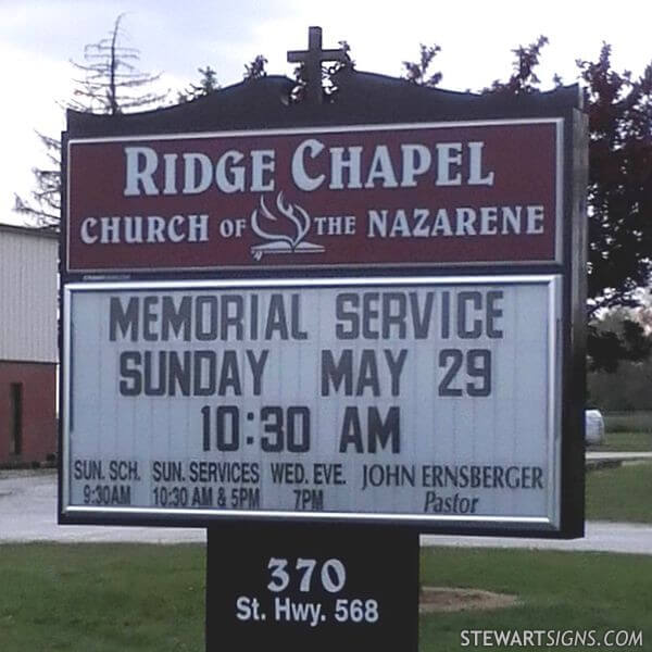 Church Sign for Ridge Chapel Church of the Nazarene