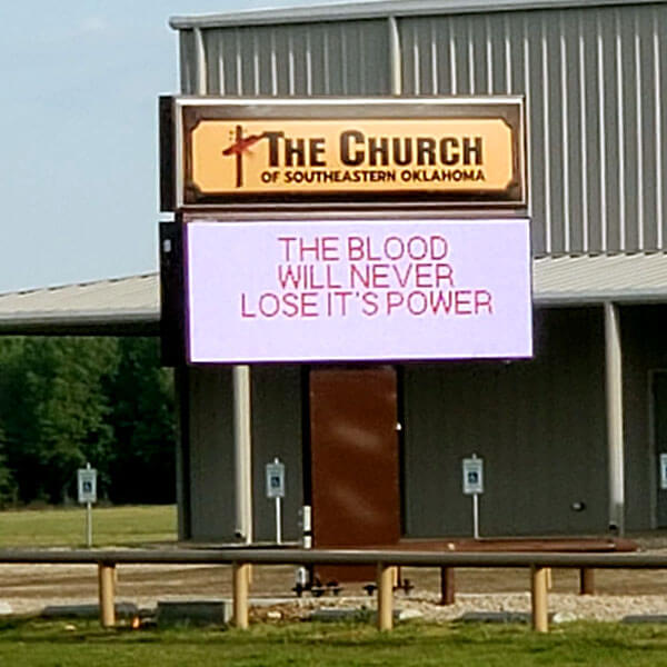 Church Sign for The Church of Southeastern Oklahoma