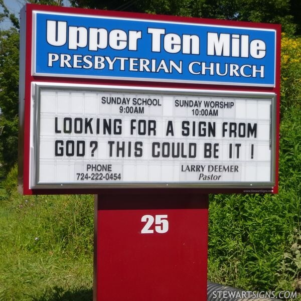 Church Sign for Upper Ten Mile Presbyterian Church