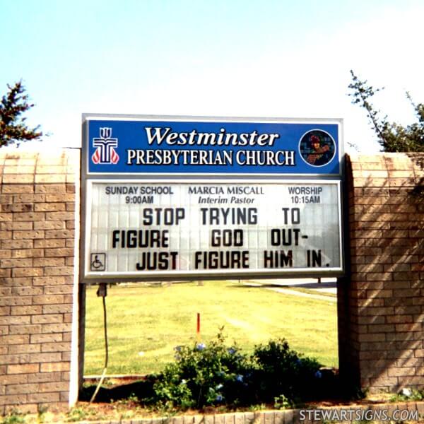 Church Sign for Westminster Presbyterian Church