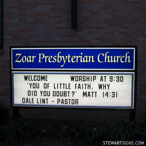 Church Sign for Zoar Presbyterian Church