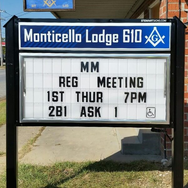 Civic Sign for Monticello Lodge 610