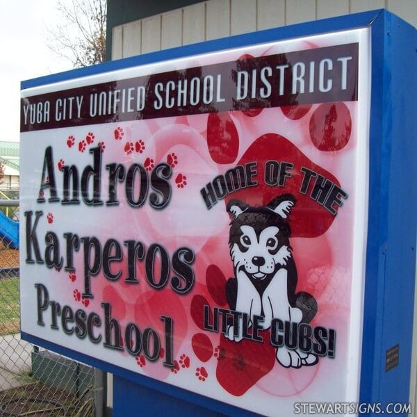 School Sign for Andros Karperos Preschool