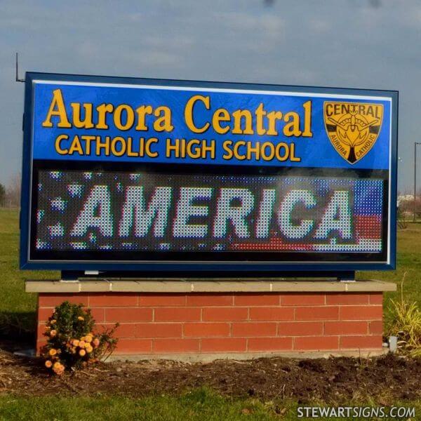 School Sign for Aurora Central Catholic High School