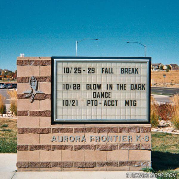 School Sign for Aurora Frontier K-8