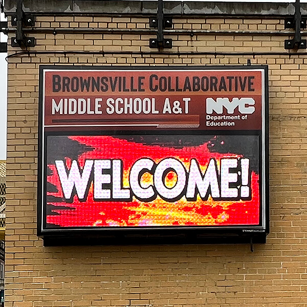 School Sign for Brownsville Collaborative Middle School A and T
