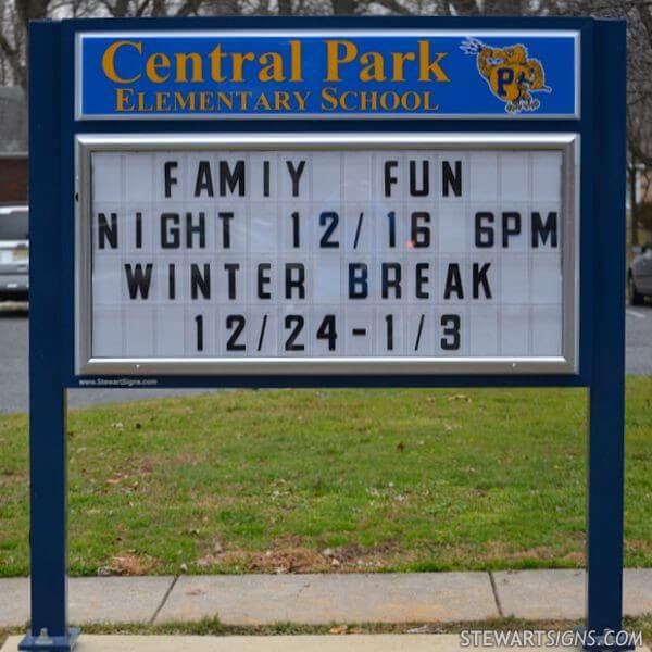 School Sign for Central Park Elementary School