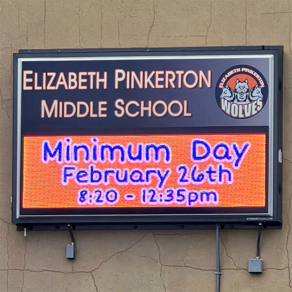 School Sign for Elizabeth Pinkerton Middle School