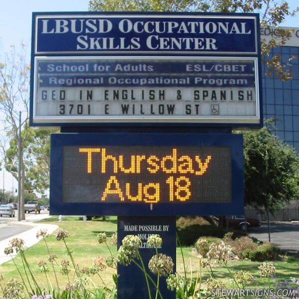 School Sign for L B U S D Occupational Skills Center