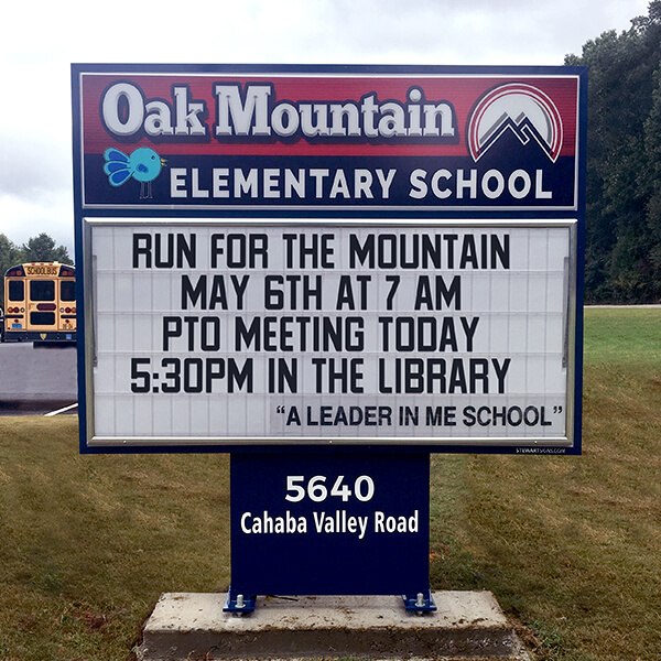 School Sign for Oak Mountain Elementary School