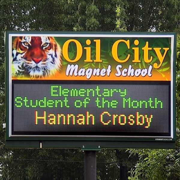 School Sign for Oil City Magnet School