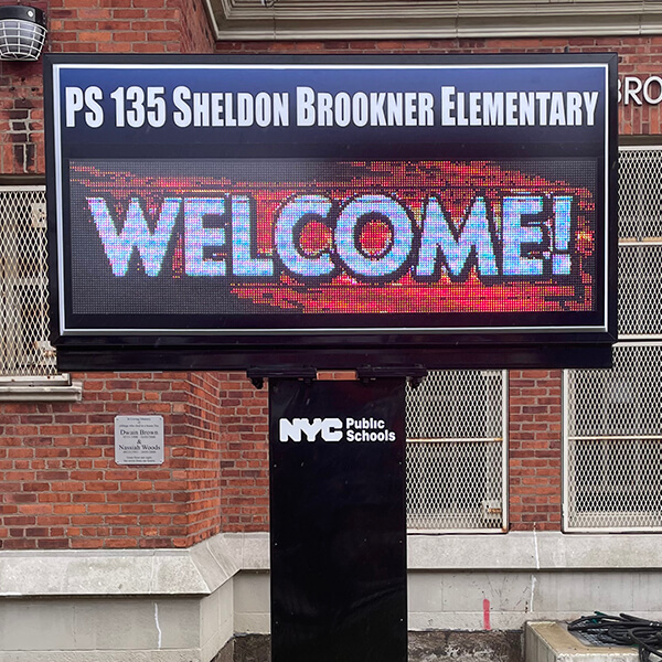 School Sign for Ps 135 Sheldon Brookner School