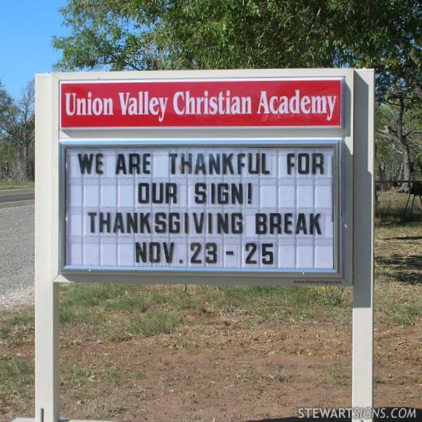 School Sign for Union Valley Christian Academy