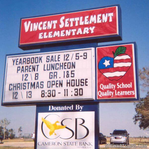 School Sign for Vincent Settlement Elementary School