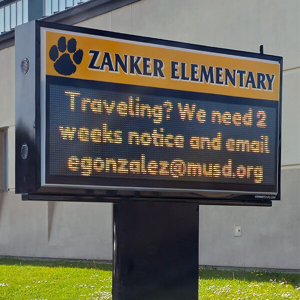 School Sign for Pearl Zanker Elementary School