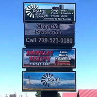 Business Sign for Brinkley Realty and Plains Insurance