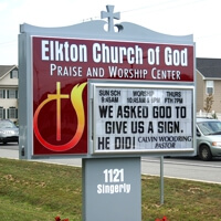 Church Sign for Elkton Church of God Praise and Worship Center
