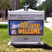 Church Sign for First Baptist Church of Cambridge Springs