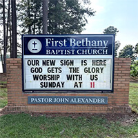 Church Sign for Bethany Baptist Church
