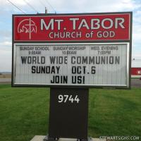 Church Sign for Mt. Tabor Church of God