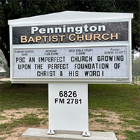 Church Sign for Pennington Baptist Church